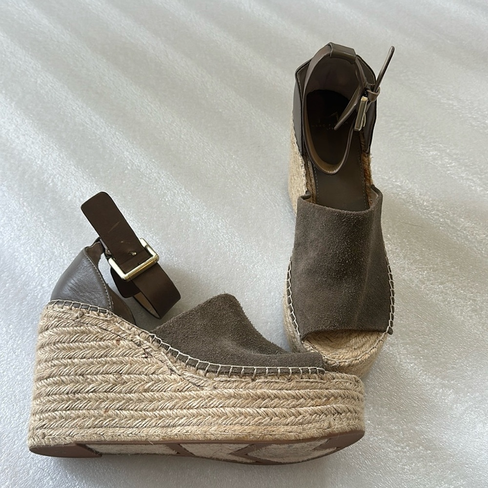 Marc Fisher Adalyn Espadrille Wedge. Size 9. Taupe suede.